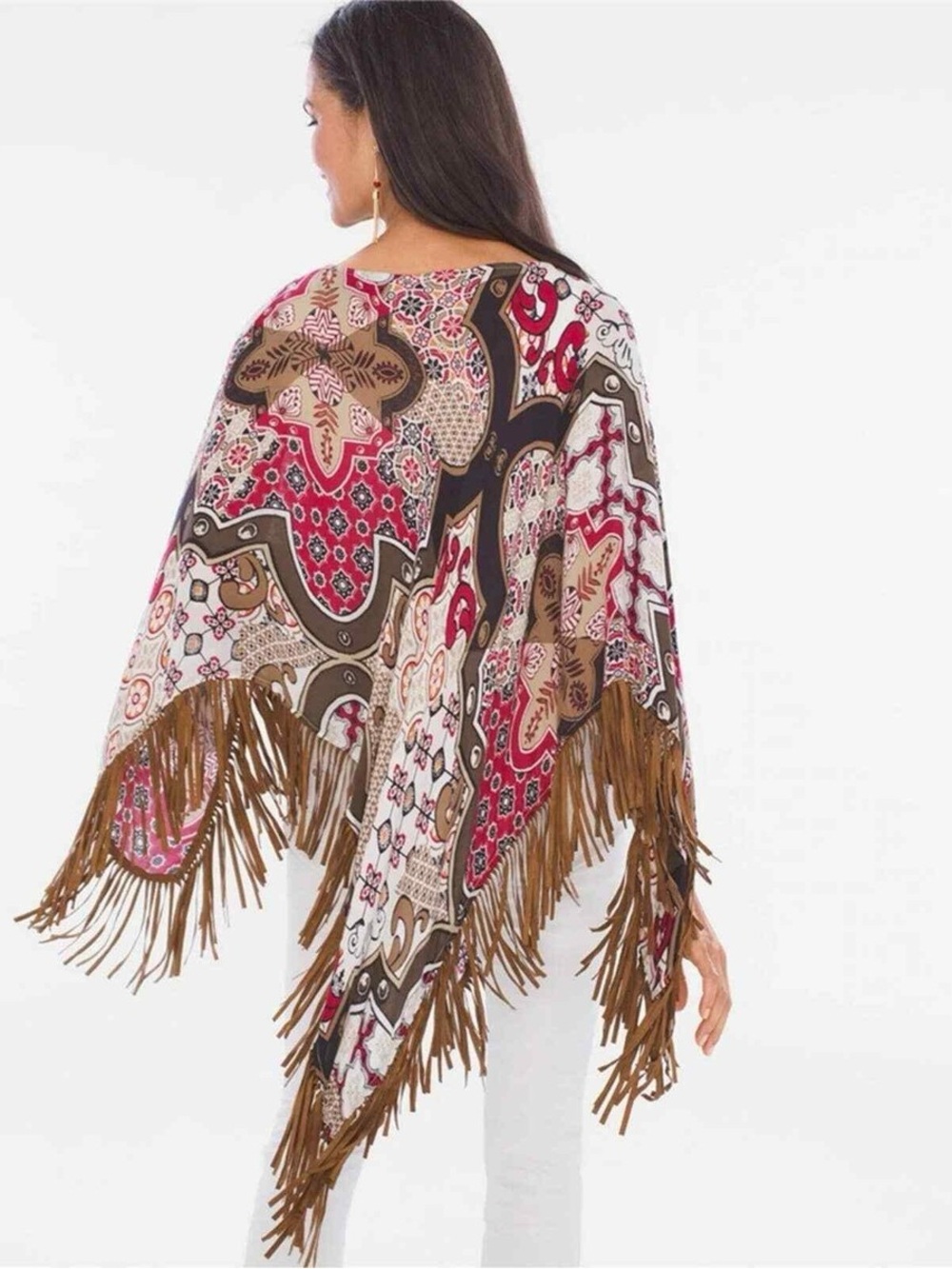 Chico’s Fringe Poncho Paisley Boho Festival - One Size